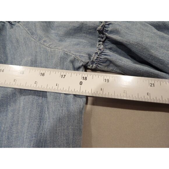 Madewell Crop Top Small Off The Shoulder Azalea Chambray Denim Boho Cottage Core - Picture 10 of 12